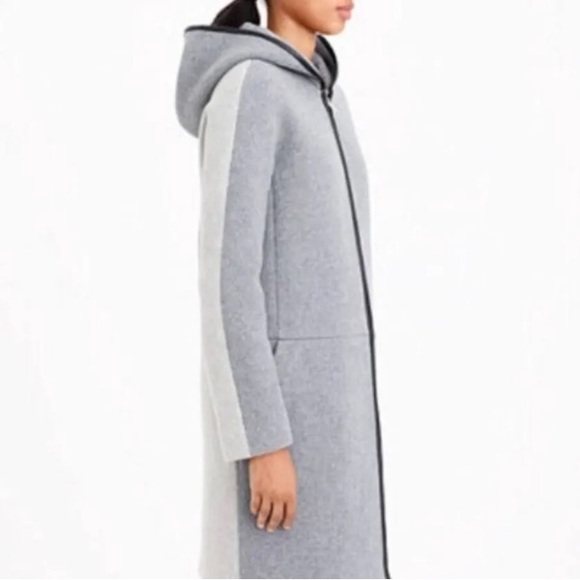 J. Crew Women’s Nello Gori Stadium Cloth Hooded Colorblock Coat w/ Leather Trim - Picture 2 of 10